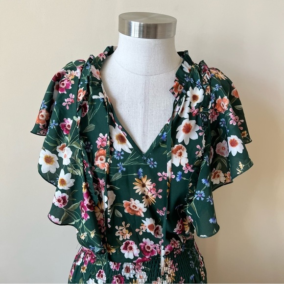 Parker Sloane Ruffle Floral Print Silk Blend Mini Dress Cacti Daisy 13741 - Picture 5 of 13